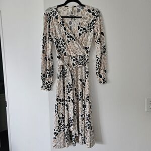 H&M Black and Cream Midi Wrap Dress with V-Neck